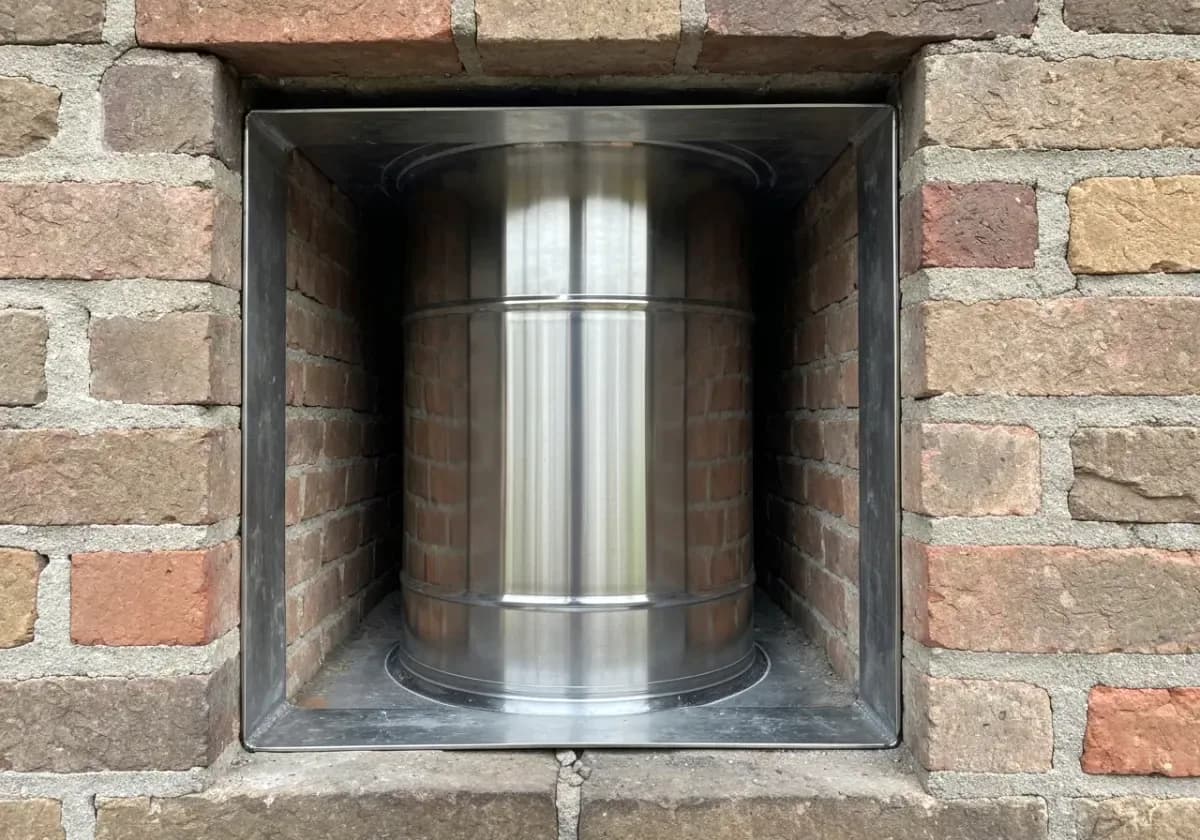 After — chimney relining: A failed clay flue restored with a full-length, code-compliant stainless liner.