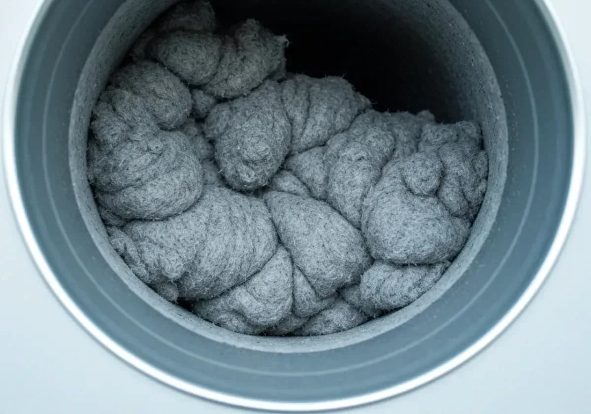 Before — dryer vent cleaning: A lint-packed vent run opened up for shorter cycles and a cooler dryer.