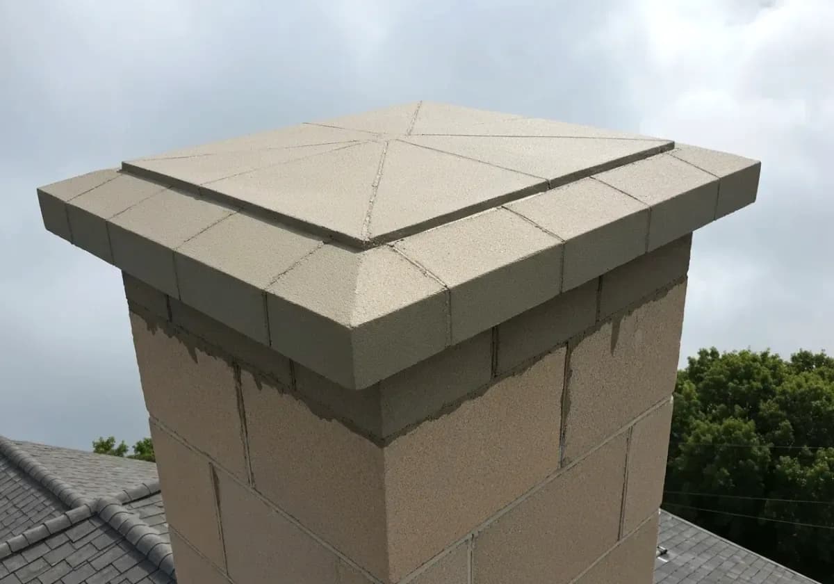 After — masonry repair (crown / repointing): The crown recast and the top joints repointed — the water path closed at the source.