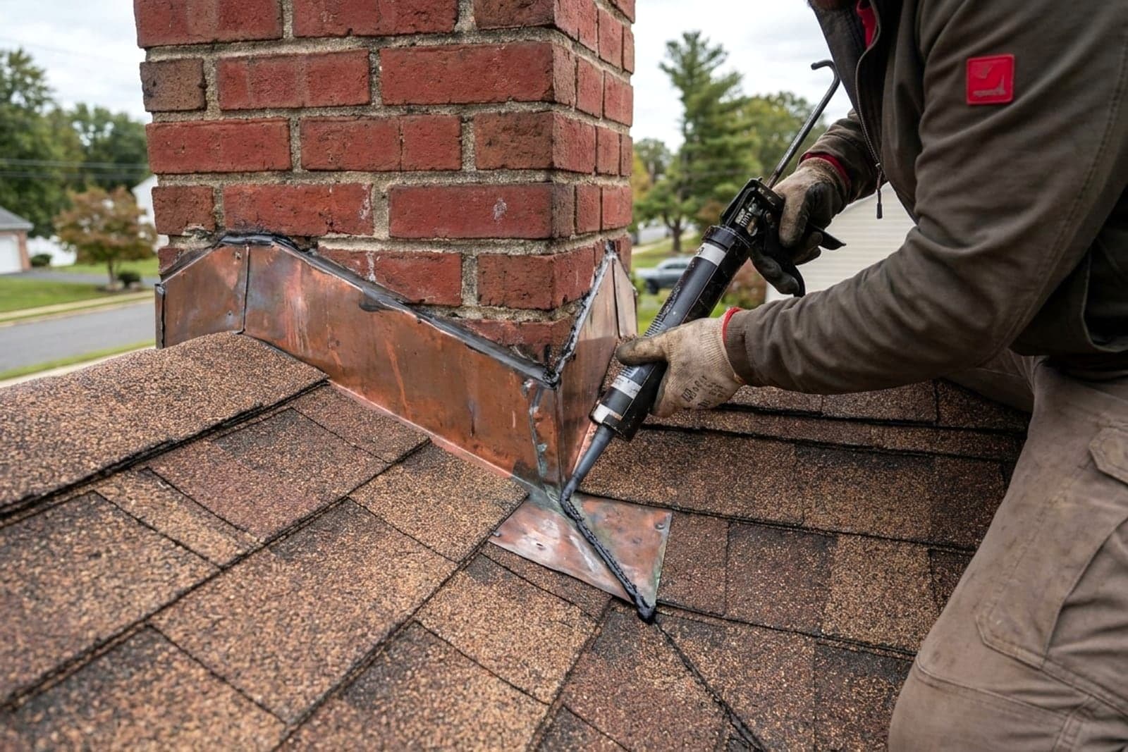 Chimney Flashing Repair in Washington — chimney flashing repair at the roofline