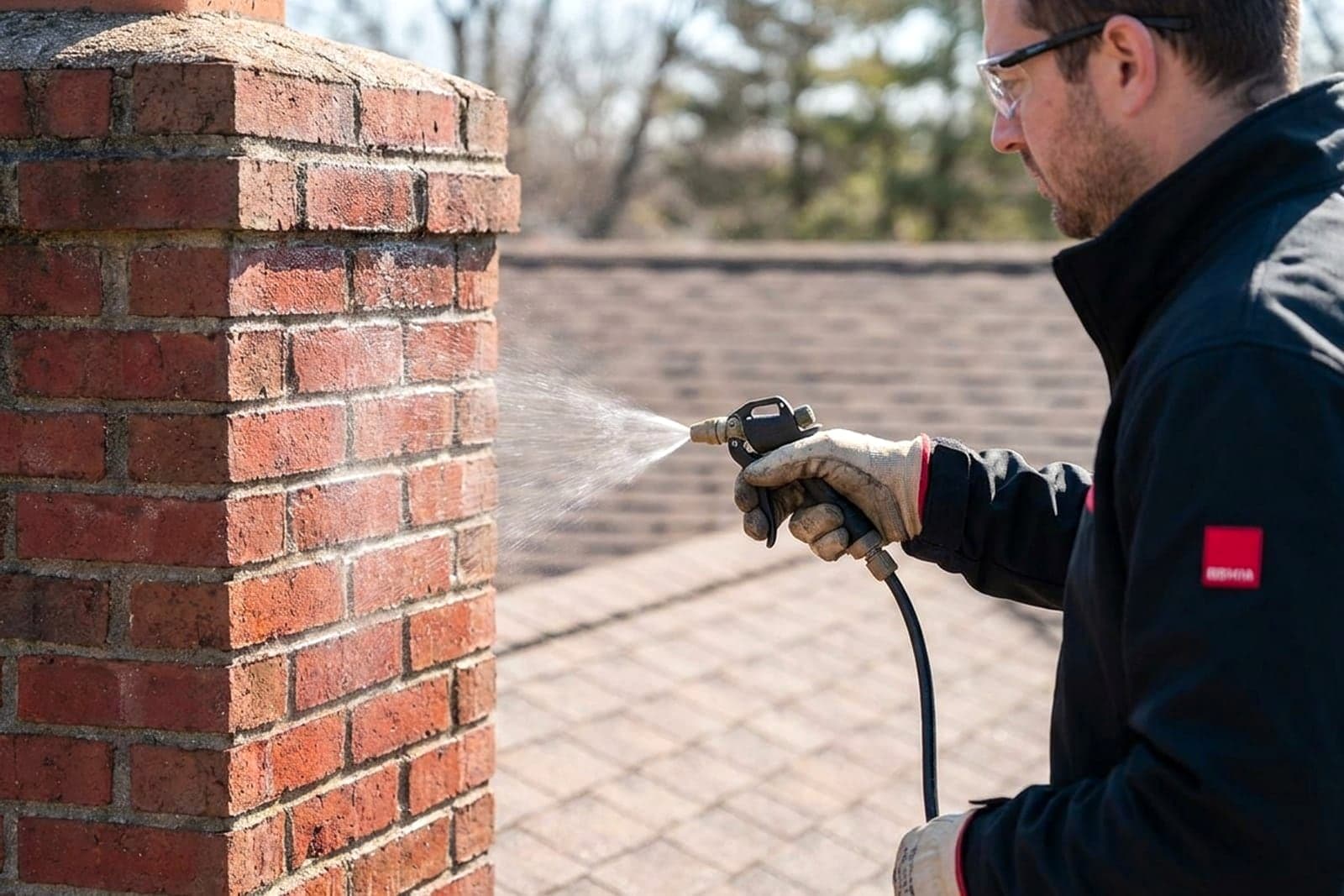 Chimney Waterproofing in Washington — chimney waterproofing being applied to brickwork